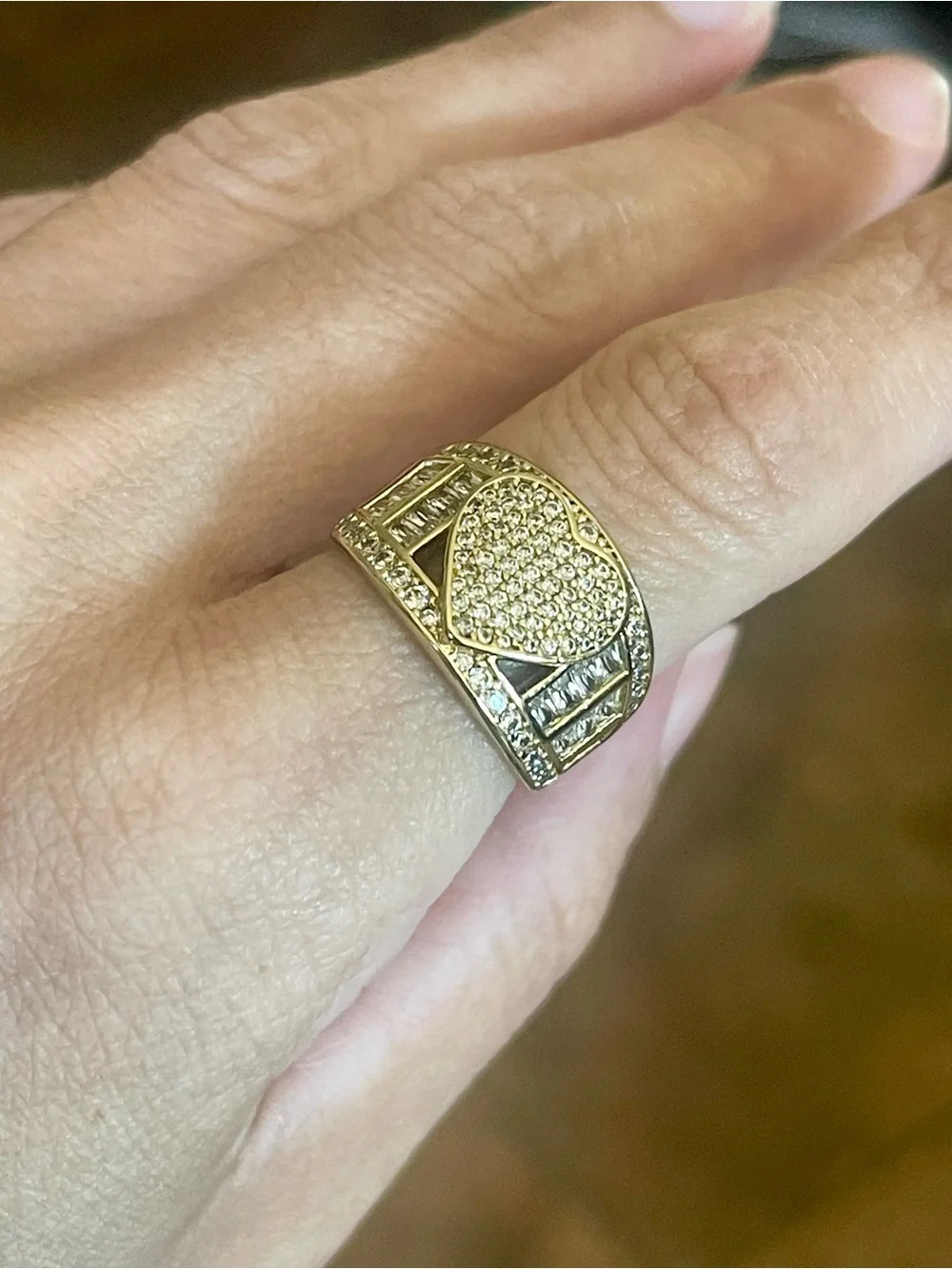 Gold Tone Heart Pave Statement Ring